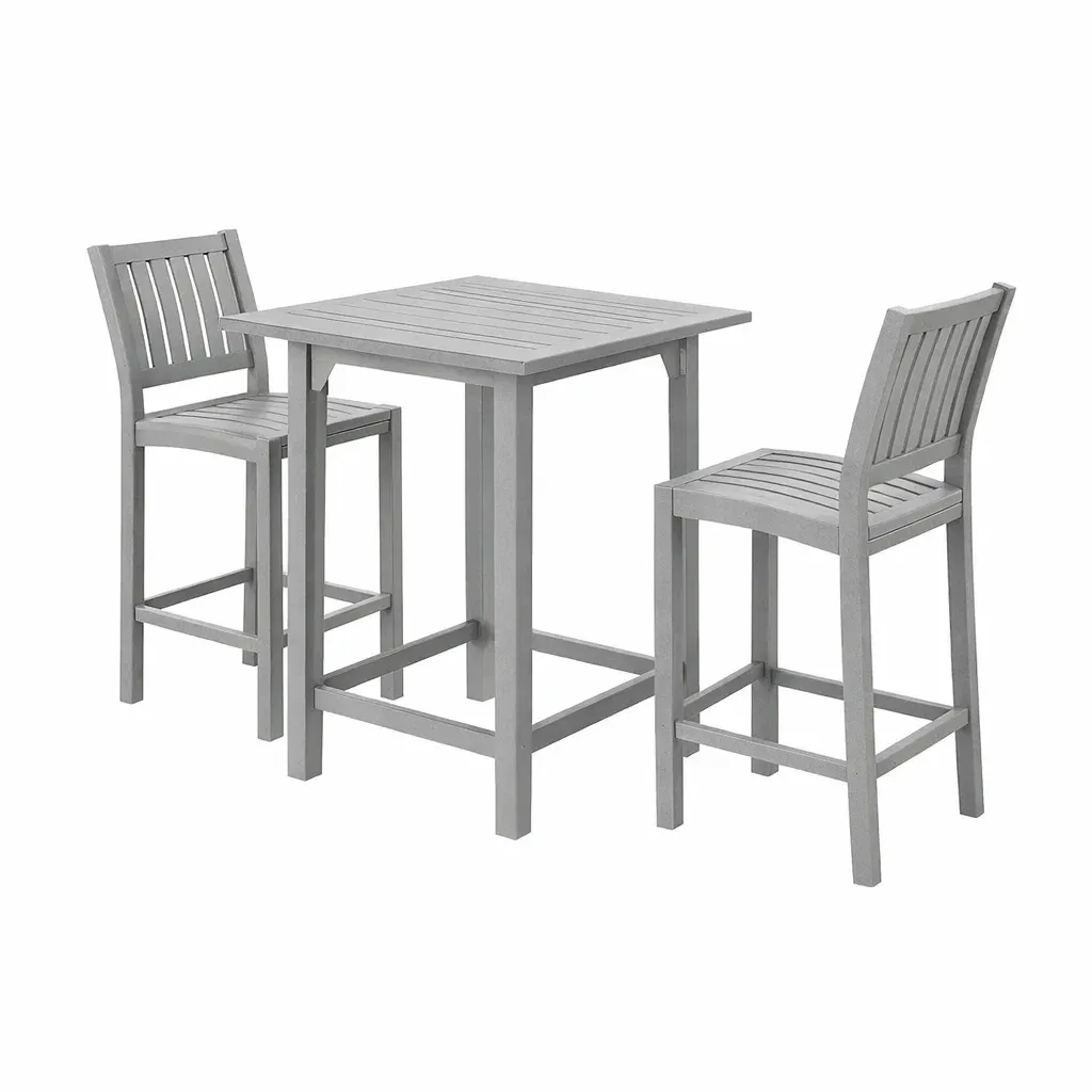 Bar-Set für Terrasse Garten-Barset aus Holz in Grau mit Tisch und 2 Hockern-Furnamix