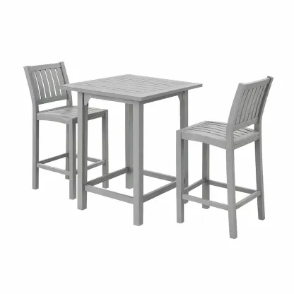 Bar-Set für Terrasse Garten-Barset aus Holz in Grau mit Tisch und 2 Hockern-Furnamix