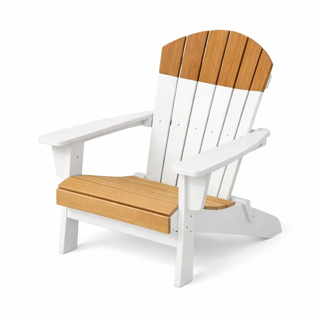 Outdoor Adirondack-Stuhl Polywood 88cm x 76cm x 90cm Weiß/Natur-Furnamix
