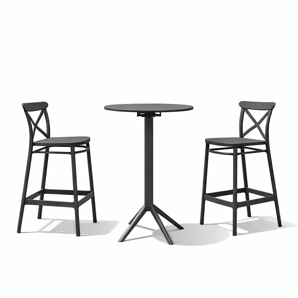 Bar-Set für Terrasse 3-teiliges Bistrotisch-Set aus Metall Rund Schwarz mit 2 Barhockern-Furnamix