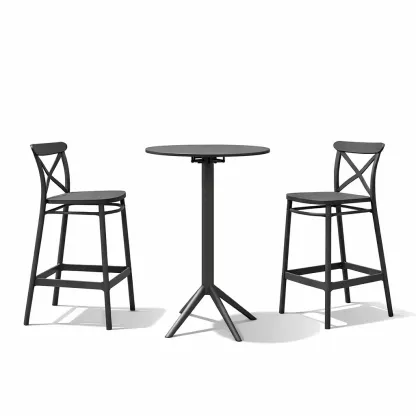 Bar-Set für Terrasse 3-teiliges Bistrotisch-Set aus Metall Rund Schwarz mit 2 Barhockern-Furnamix