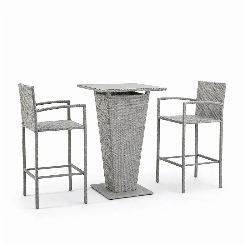 Bar-Set für Terrasse Rattan-Bar-Set mit Tisch und 2 Hockern Grau-Furnamix