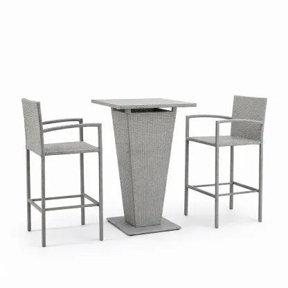 Bar-Set für Terrasse Rattan-Bar-Set mit Tisch und 2 Hockern Grau-Furnamix