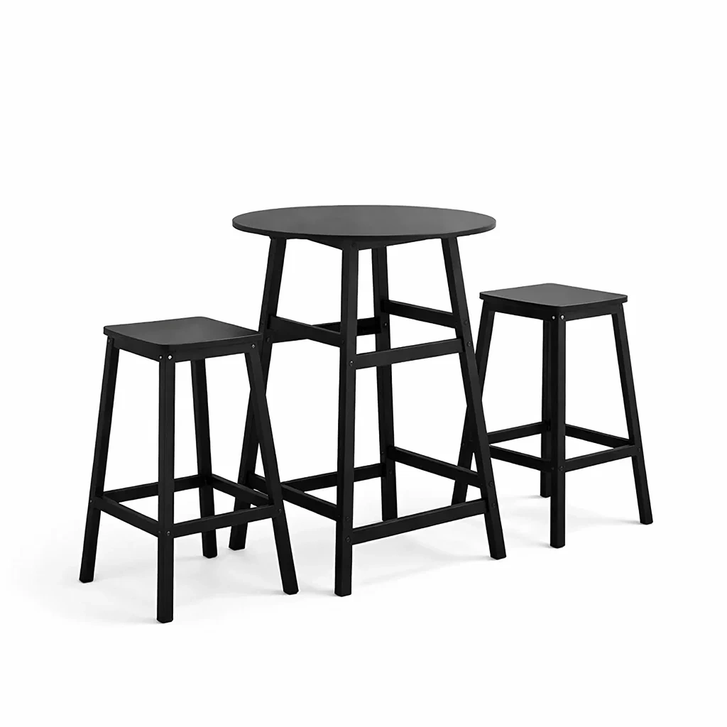 Bar-Set für Terrasse aus Holz mit 2 Hockern, Schwarz Rund-Furnamix