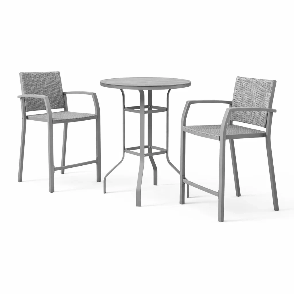 Bar-Set für Terrasse Aluminium Wicker Rundtisch Grau-Furnamix