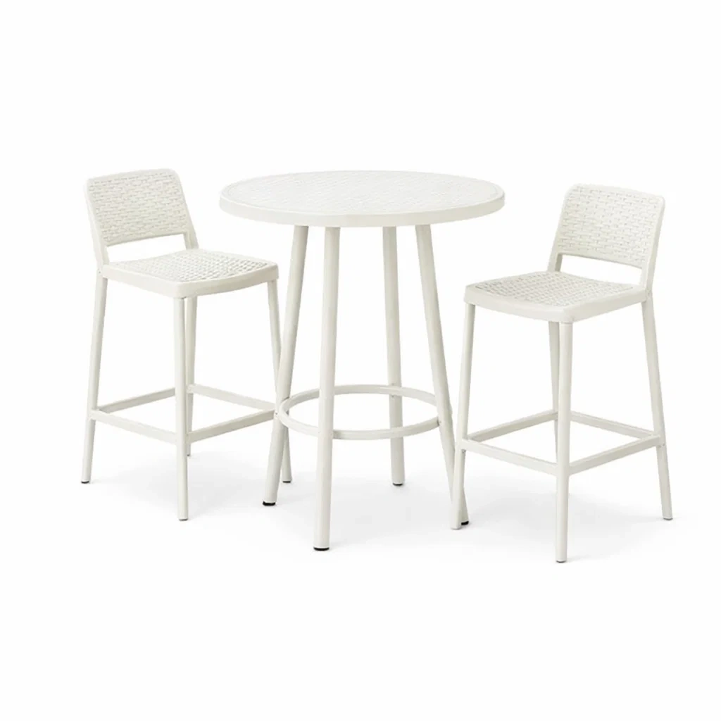 Bar-Set für Terrasse 3-teilig Aluminium Tisch Weiß mit 2 Stühlen-Furnamix