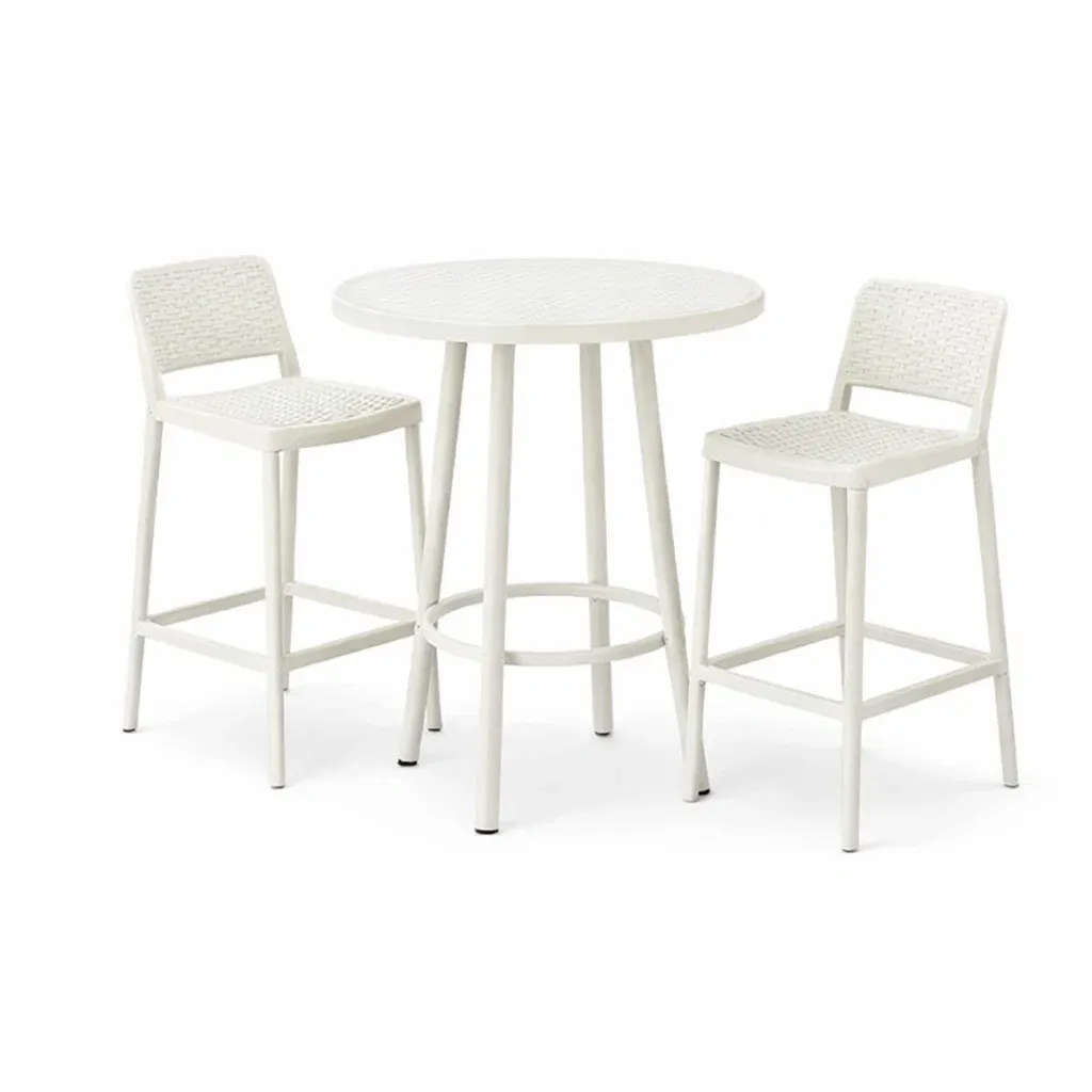 Bar-Set für Terrasse 3-teilig Aluminium Tisch Weiß mit 2 Stühlen-Furnamix