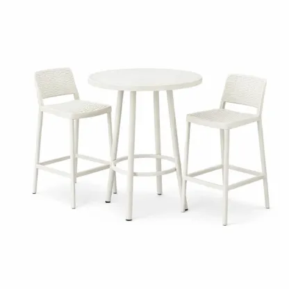 Bar-Set für Terrasse 3-teilig Aluminium Tisch Weiß mit 2 Stühlen-Furnamix