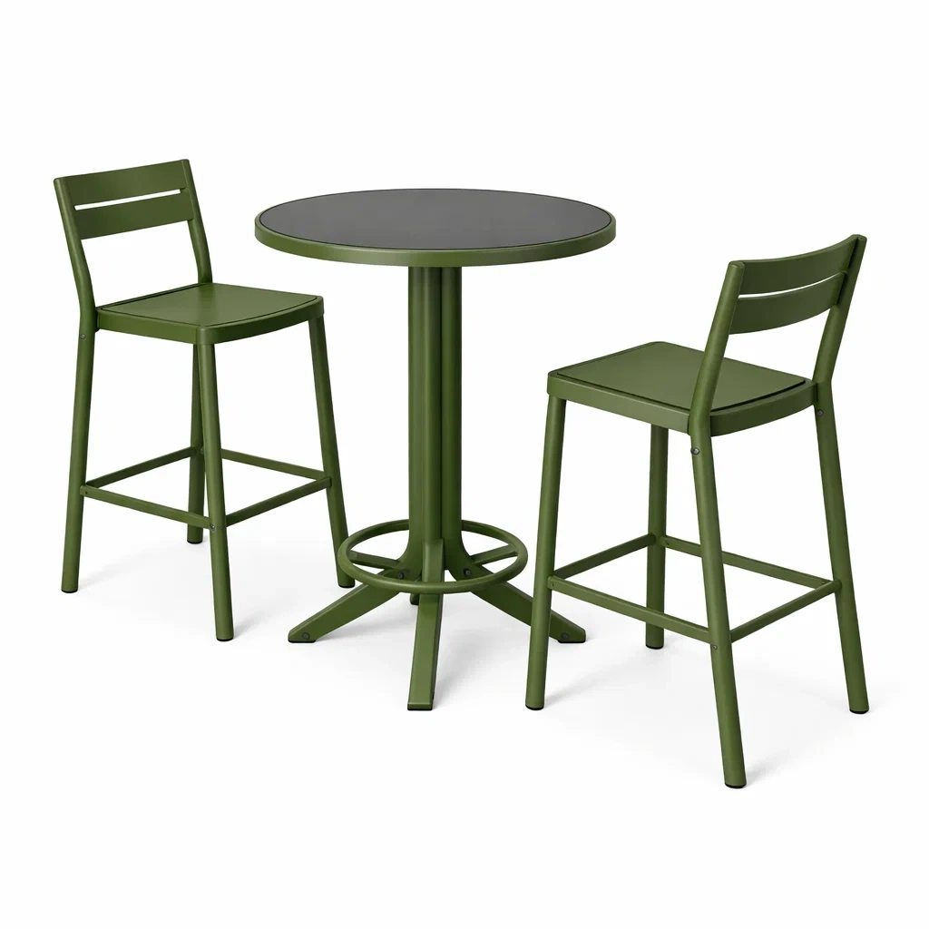Bar-Set für Terrasse aus Metall rund Tisch und 2 Barstühle-Furnamix
