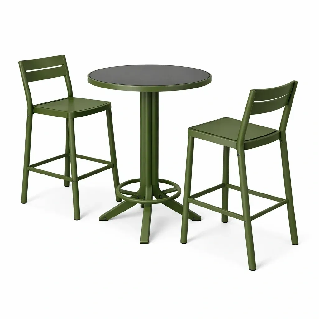 Bar-Set für Terrasse aus Metall rund Tisch und 2 Barstühle-Furnamix