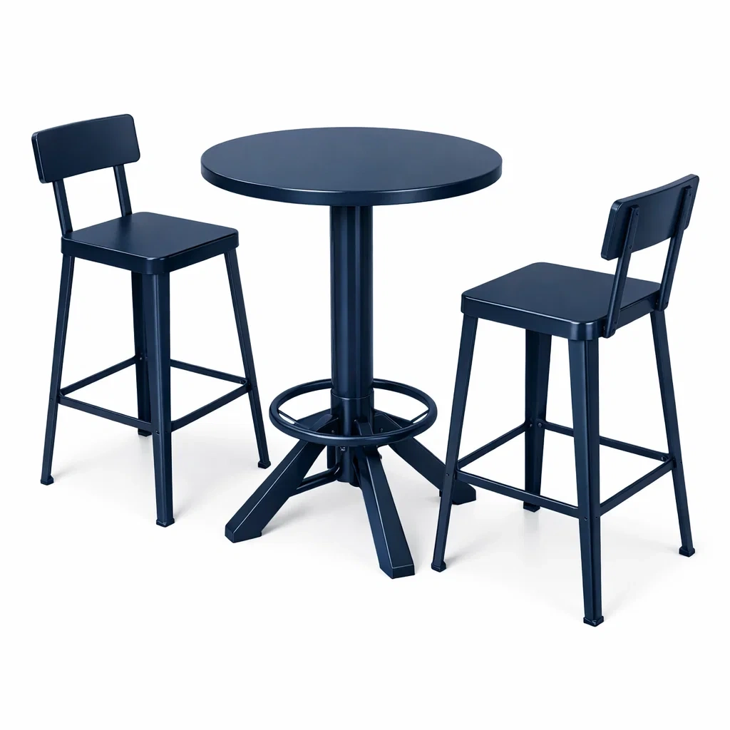 Bar-Set für Terrasse Metall Rundtisch mit 2 Stühlen Dunkelblau-Furnamix