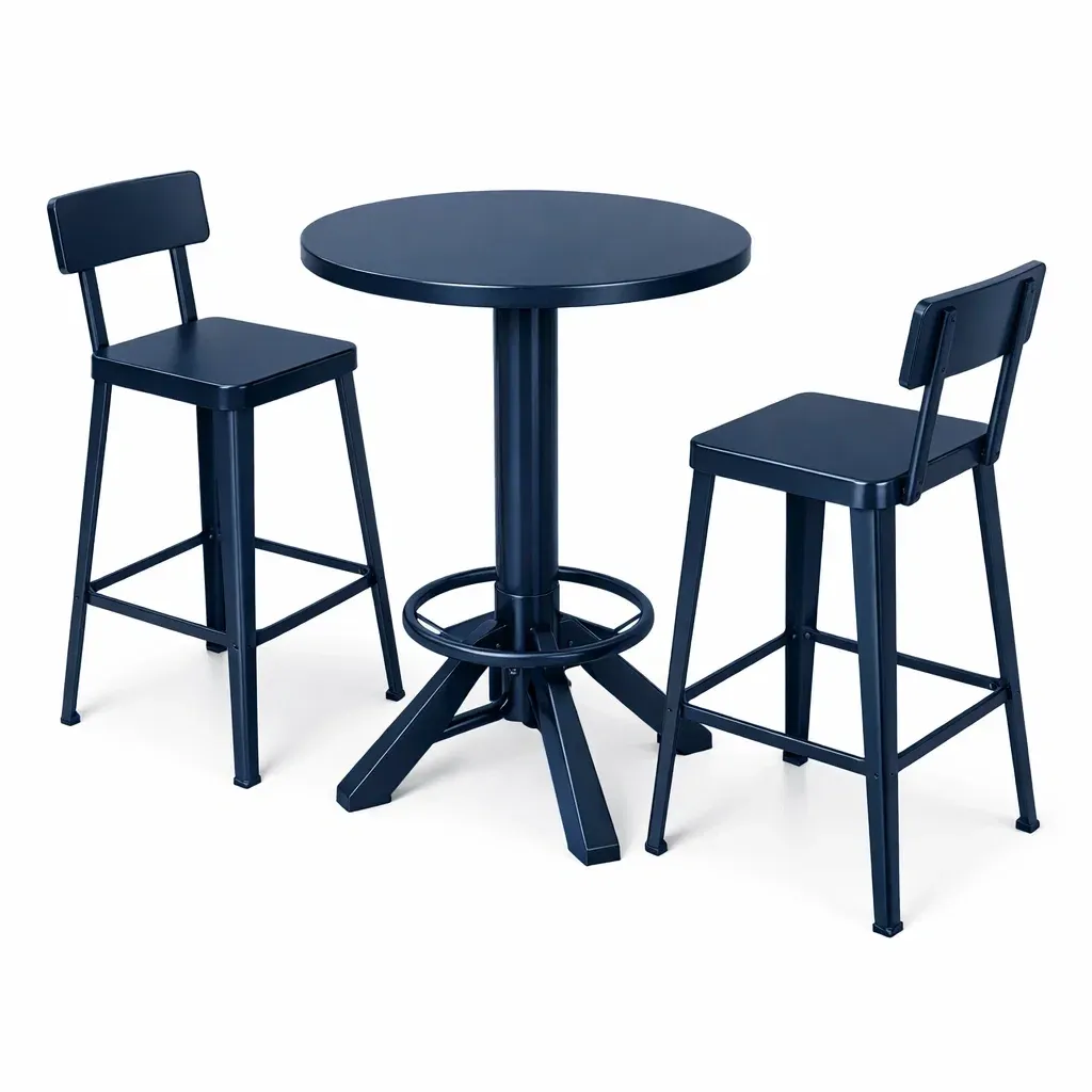 Bar-Set für Terrasse Metall Rundtisch mit 2 Stühlen Dunkelblau-Furnamix