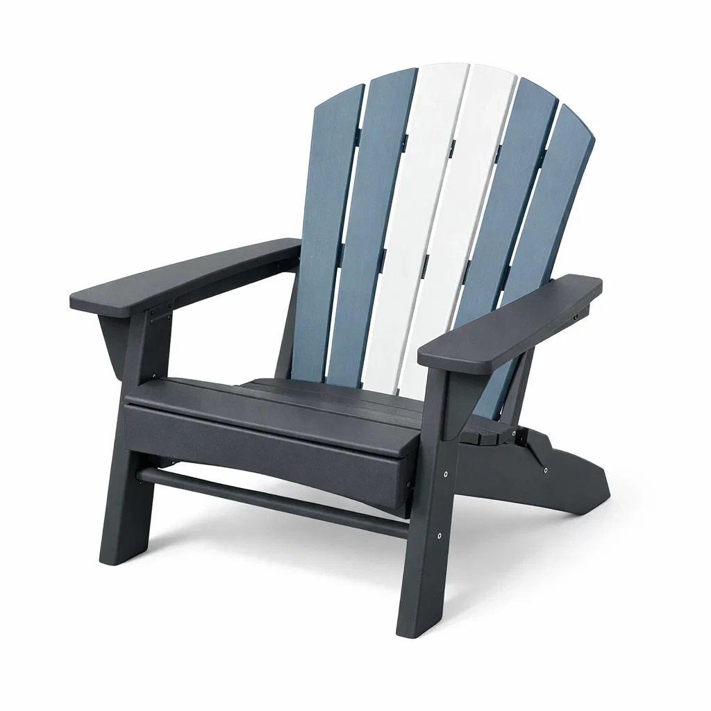 Adirondack-Stuhl Polyethylen Blau/Weiß/Schwarz 74x85x89cm-Furnamix