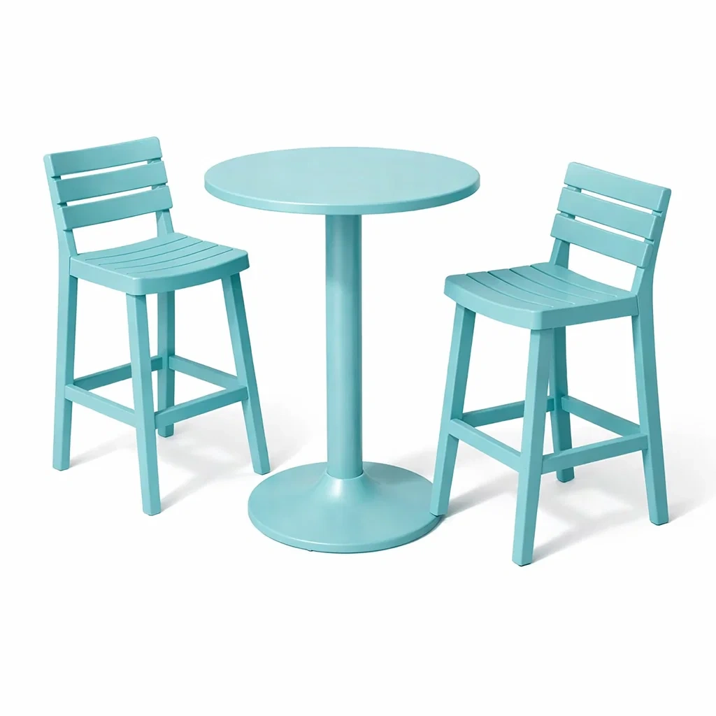 Bar-Set für Terrasse Rundtisch aus Kunststoff mit 2 Barhockern Hellblau-Furnamix