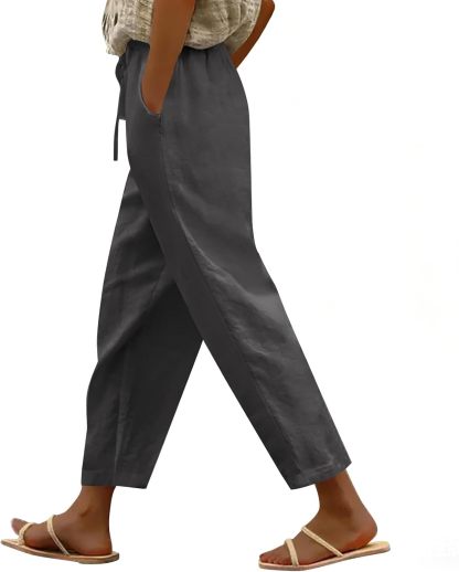 🔥🔥Time-Limited Special Price: 29.99!!⏰Cotton Linen Pants Women Casual Lightweight Elastic Drawstring Waist Summer Vacation Beach Pants with Pockets