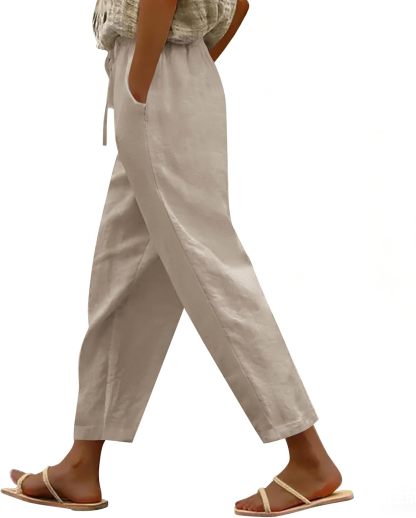 🔥🔥Time-Limited Special Price: 29.99!!⏰Cotton Linen Pants Women Casual Lightweight Elastic Drawstring Waist Summer Vacation Beach Pants with Pockets