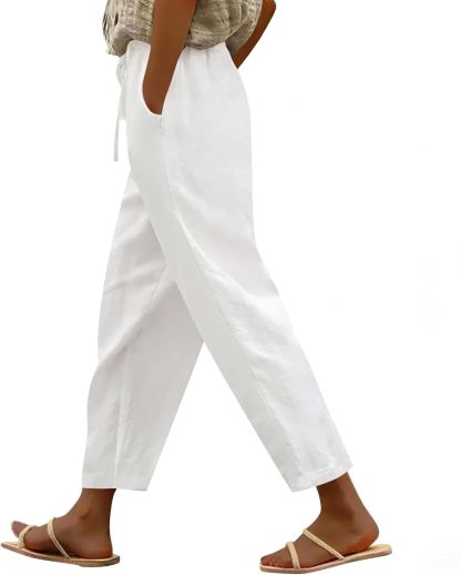 🔥🔥Time-Limited Special Price: 29.99!!⏰Cotton Linen Pants Women Casual Lightweight Elastic Drawstring Waist Summer Vacation Beach Pants with Pockets