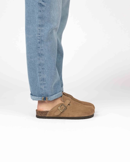 Wide Suede Sand Mules