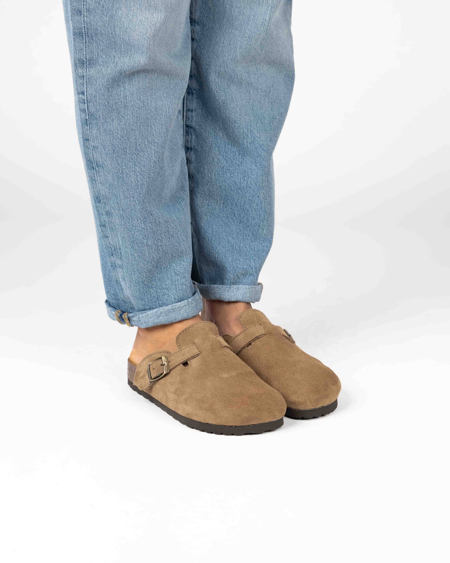 Wide Suede Sand Mules