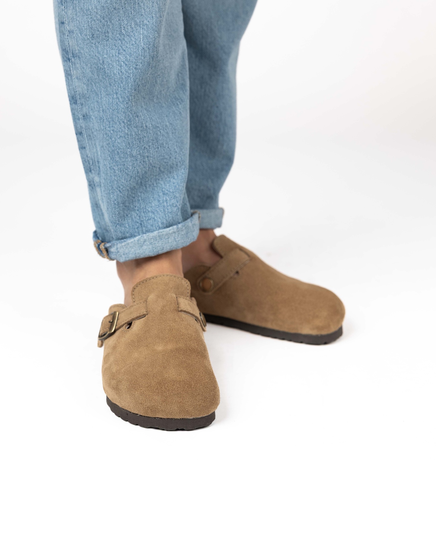 Wide Suede Sand Mules