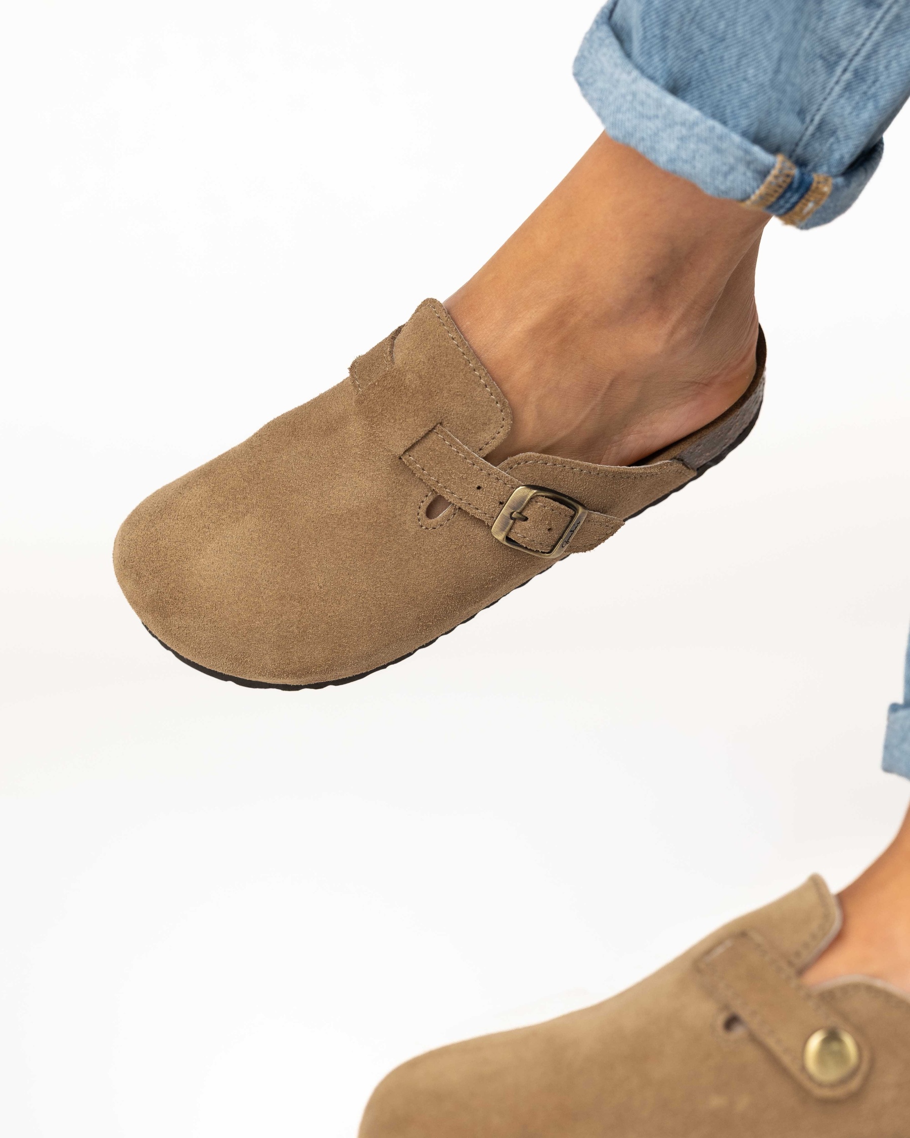 Wide Suede Sand Mules