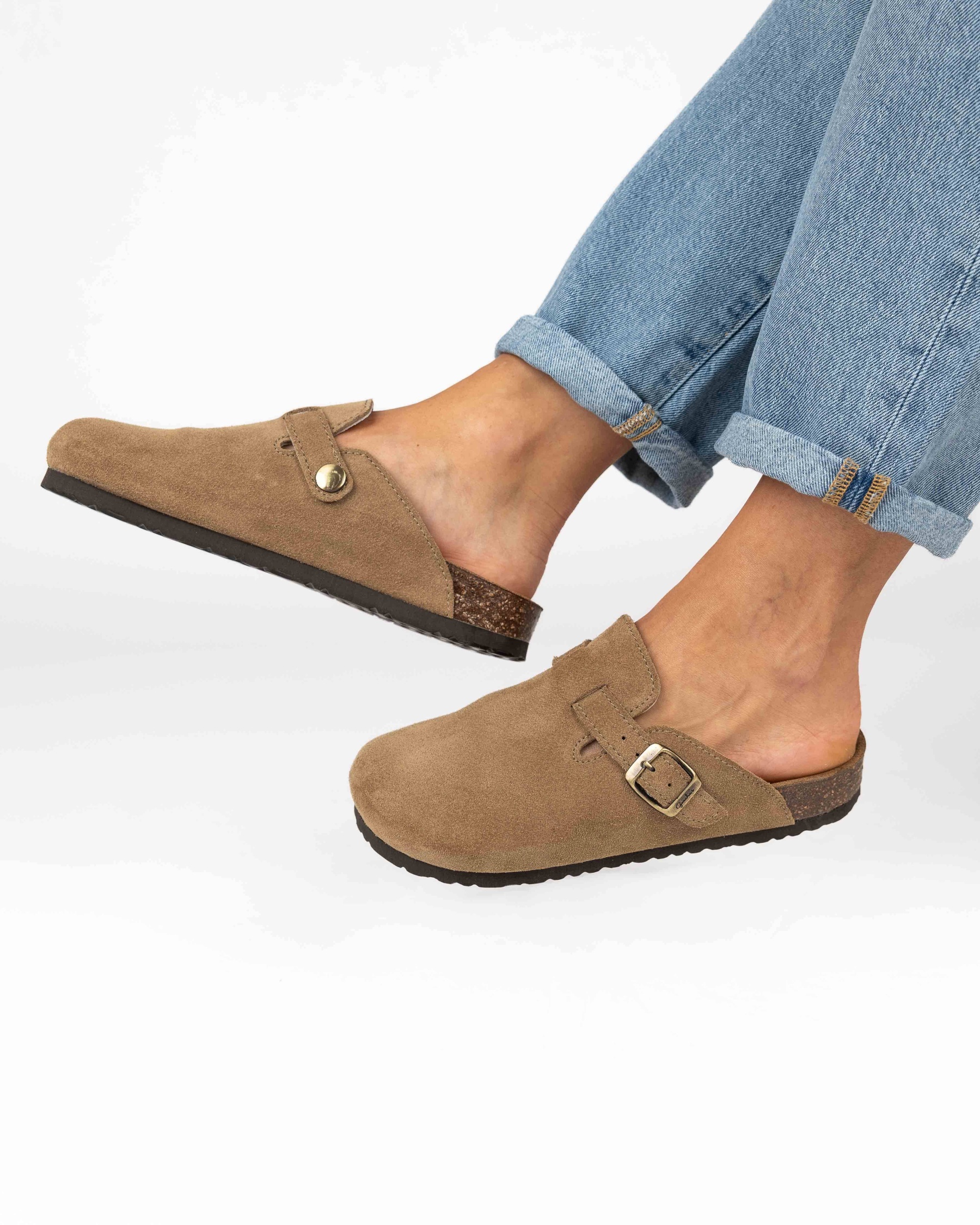 Wide Suede Sand Mules