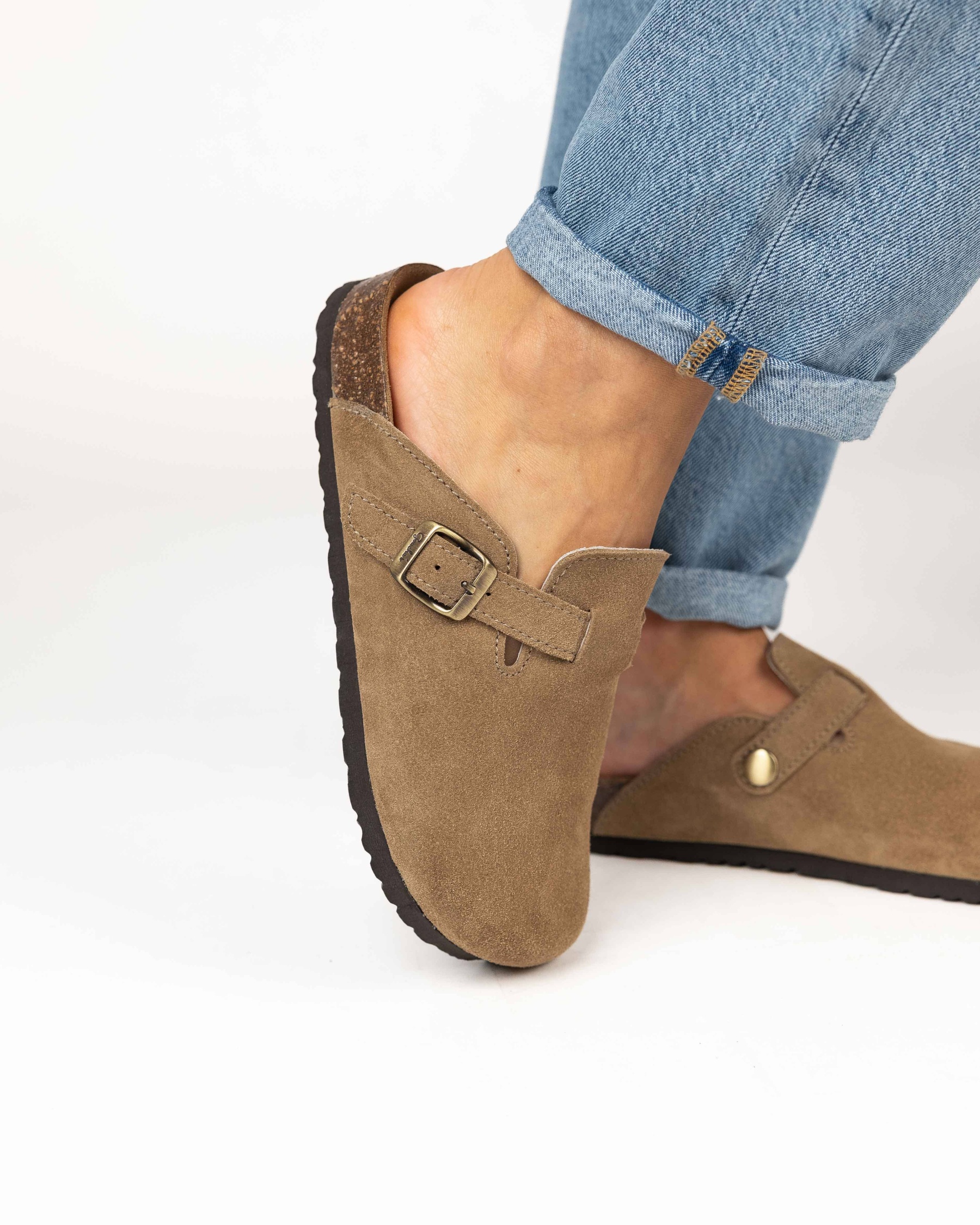 Wide Suede Sand Mules