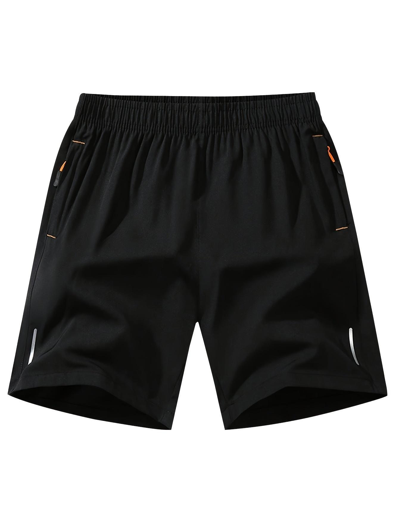 6-piece set, men's zipper pocket shorts, summer ice silk beach shorts, ice-sense quick-dry sports casual pants, basketball shorts thin, plus-size men's clothing reflective strip design,  Menswear，Plain Trouser，suitable for running and fitness. Beige