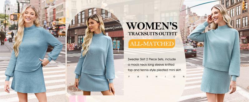 Imily Bela Women's 2 Piece Outfits 2025 Long Sleeve Mock Neck Ribbed Sweaters & Mini Skirt Set Soft Cozy Knitted Fabric Casual Everyday Wear