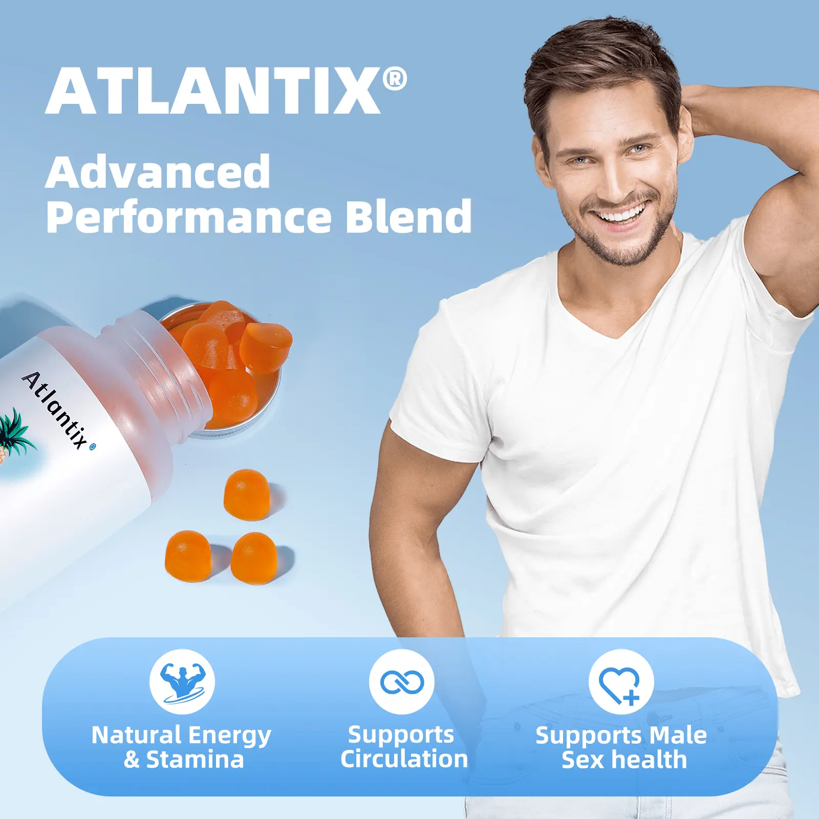 ATLANTIX - Men's Health Supplement Gummies - Sugar-Free - 60 Gummies - One-Month Supply Healthcare Dietary supplements men