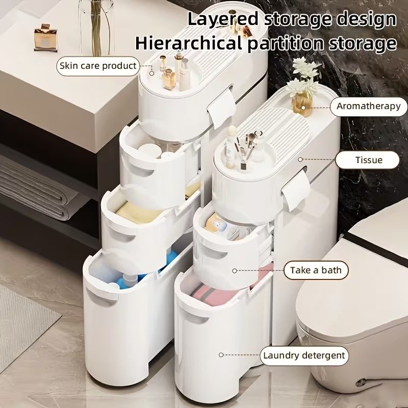3/4 Layer White Slit Pull-out Cabinet Can Be Used to Put Paper Towels, Multi-functional Household Bathroom Racks, Shower Supplies Lockers, Used in Bathrooms, Kitchens, Living Rooms and Other Scenes, a Good Helper for Household Storage