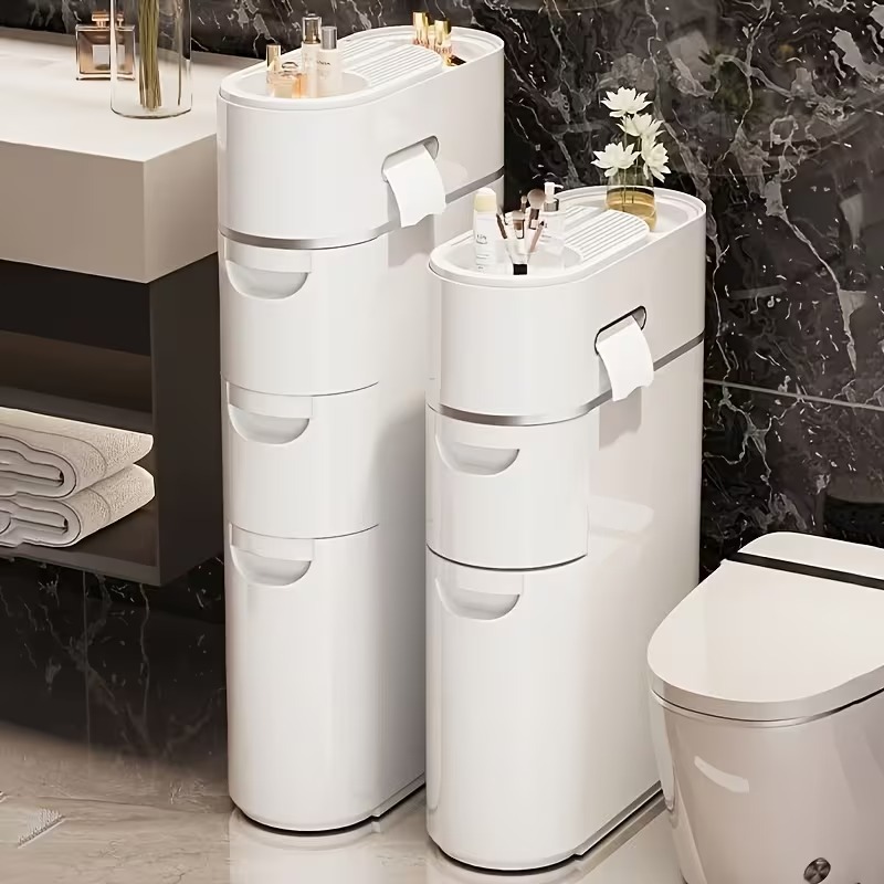 3/4 Layer White Slit Pull-out Cabinet Can Be Used to Put Paper Towels, Multi-functional Household Bathroom Racks, Shower Supplies Lockers, Used in Bathrooms, Kitchens, Living Rooms and Other Scenes, a Good Helper for Household Storage