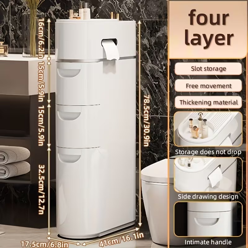 3/4 Layer White Slit Pull-out Cabinet Can Be Used to Put Paper Towels, Multi-functional Household Bathroom Racks, Shower Supplies Lockers, Used in Bathrooms, Kitchens, Living Rooms and Other Scenes, a Good Helper for Household Storage