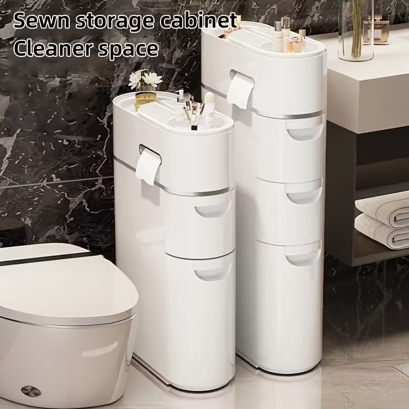 3/4 Layer White Slit Pull-out Cabinet Can Be Used to Put Paper Towels, Multi-functional Household Bathroom Racks, Shower Supplies Lockers, Used in Bathrooms, Kitchens, Living Rooms and Other Scenes, a Good Helper for Household Storage