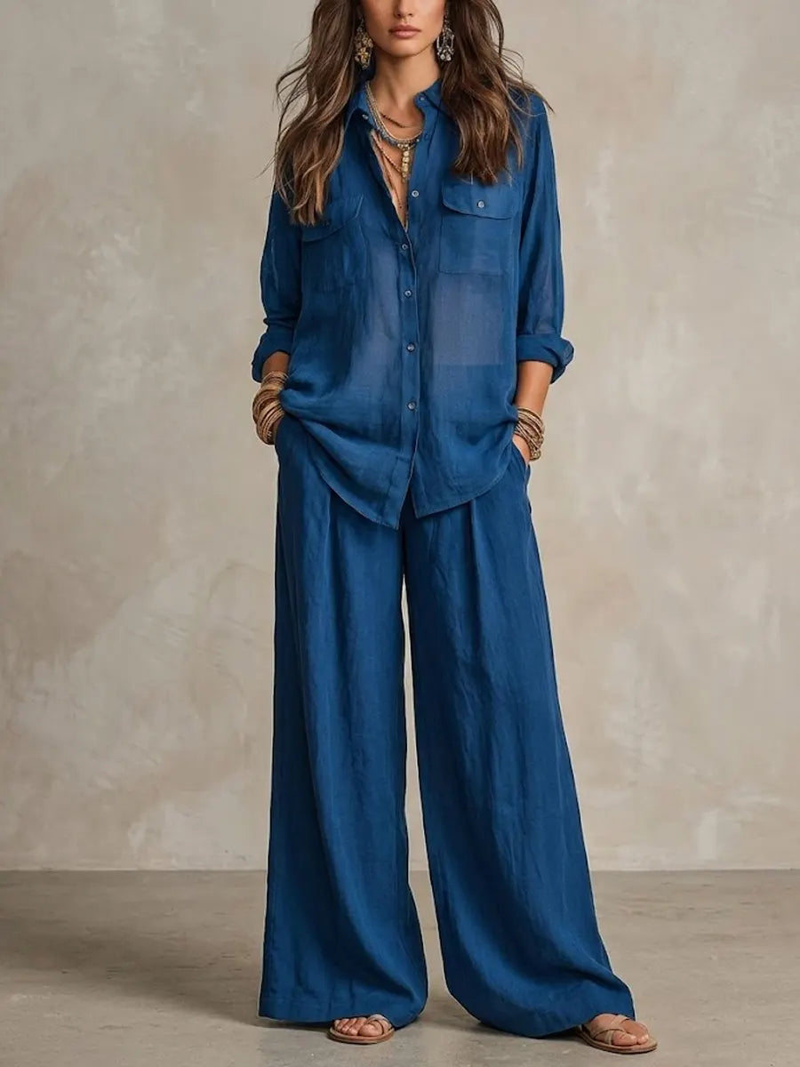 🔥Last day 50%OFF Women's Casual Cotton And Linen Wide-leg Pants Set