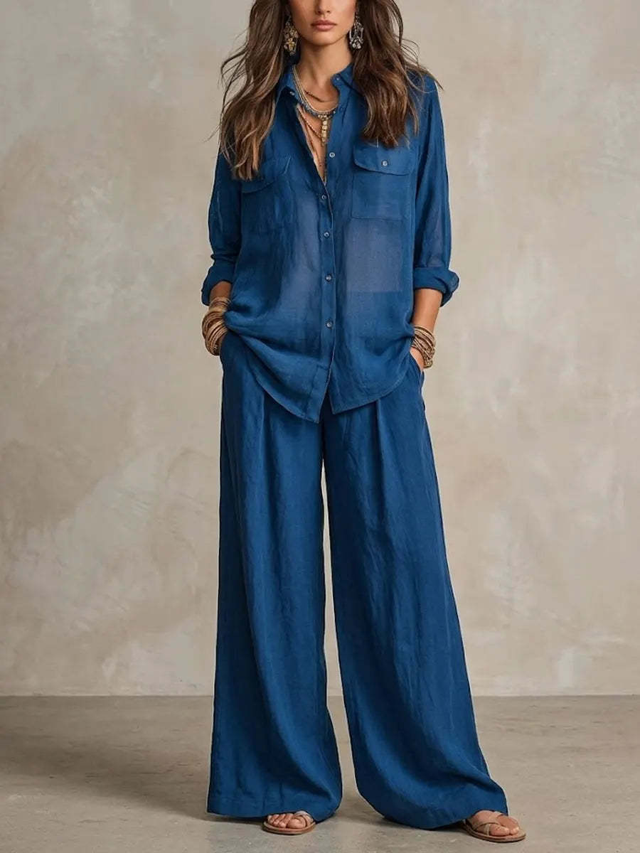 🔥Last day 50%OFF Women's Casual Cotton And Linen Wide-leg Pants Set