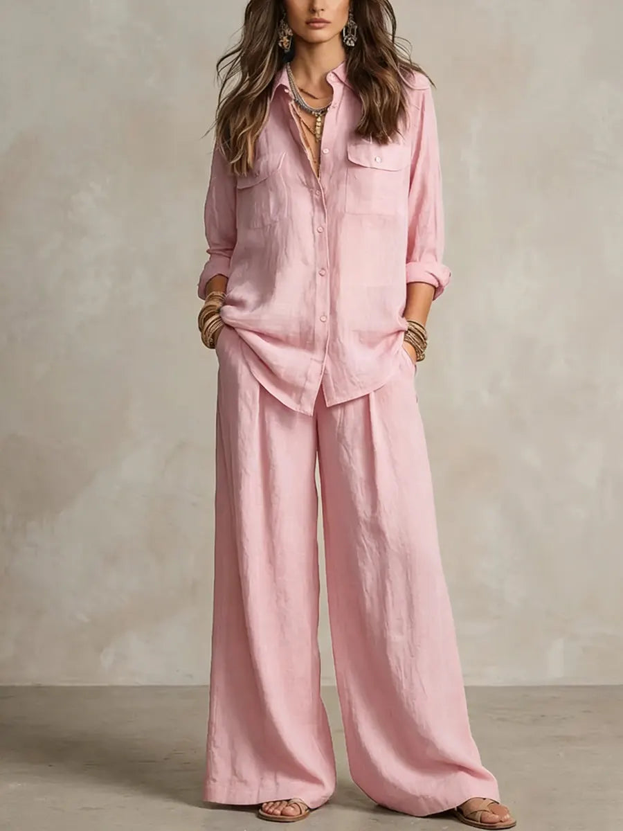 🔥Last day 50%OFF Women's Casual Cotton And Linen Wide-leg Pants Set