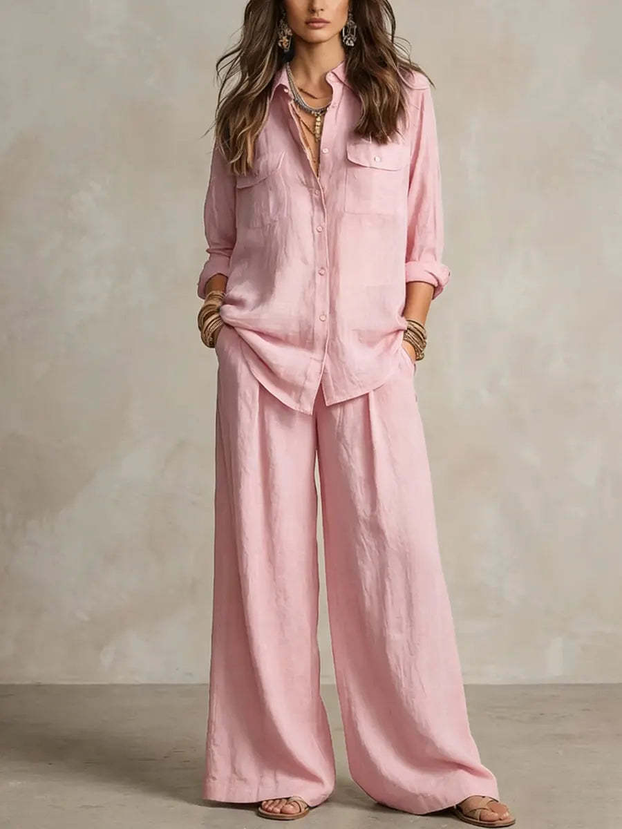 🔥Last day 50%OFF Women's Casual Cotton And Linen Wide-leg Pants Set