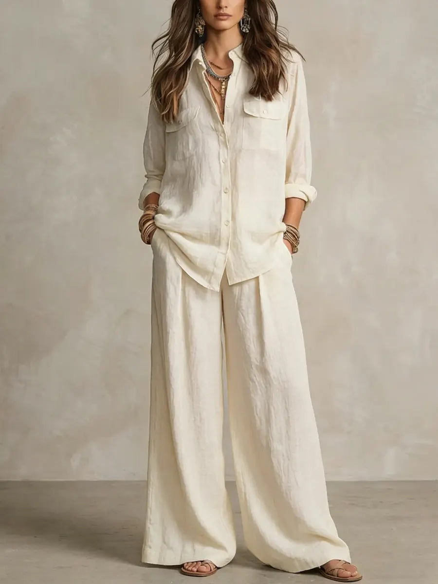 🔥Last day 50%OFF Women's Casual Cotton And Linen Wide-leg Pants Set