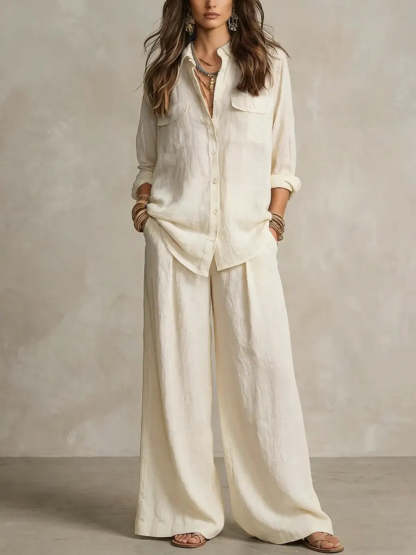 🔥Last day 50%OFF Women's Casual Cotton And Linen Wide-leg Pants Set