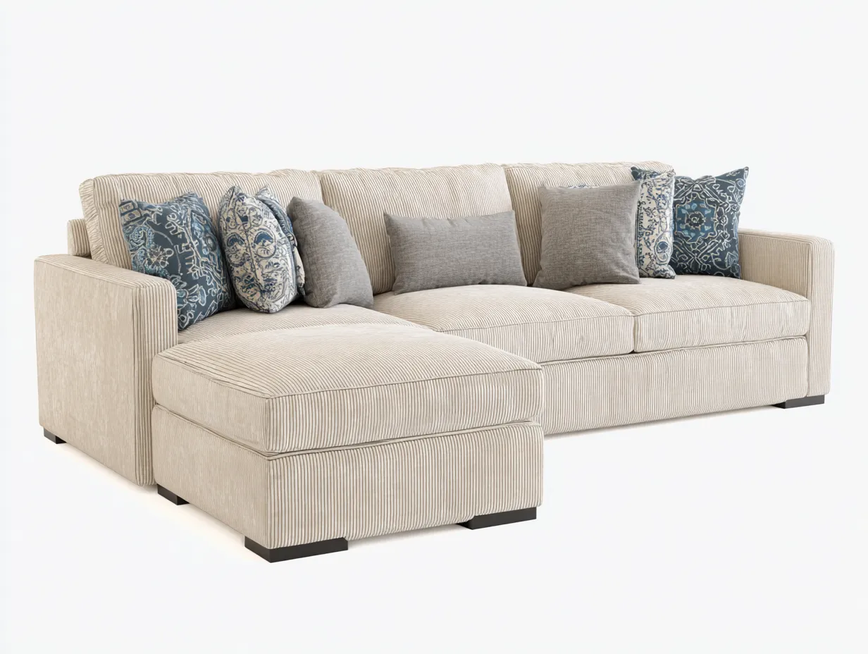 Ecksofa Cordstoff 280x160x85cm - Beige - für Wohnzimmer - modernes Design mit Chaiselongue