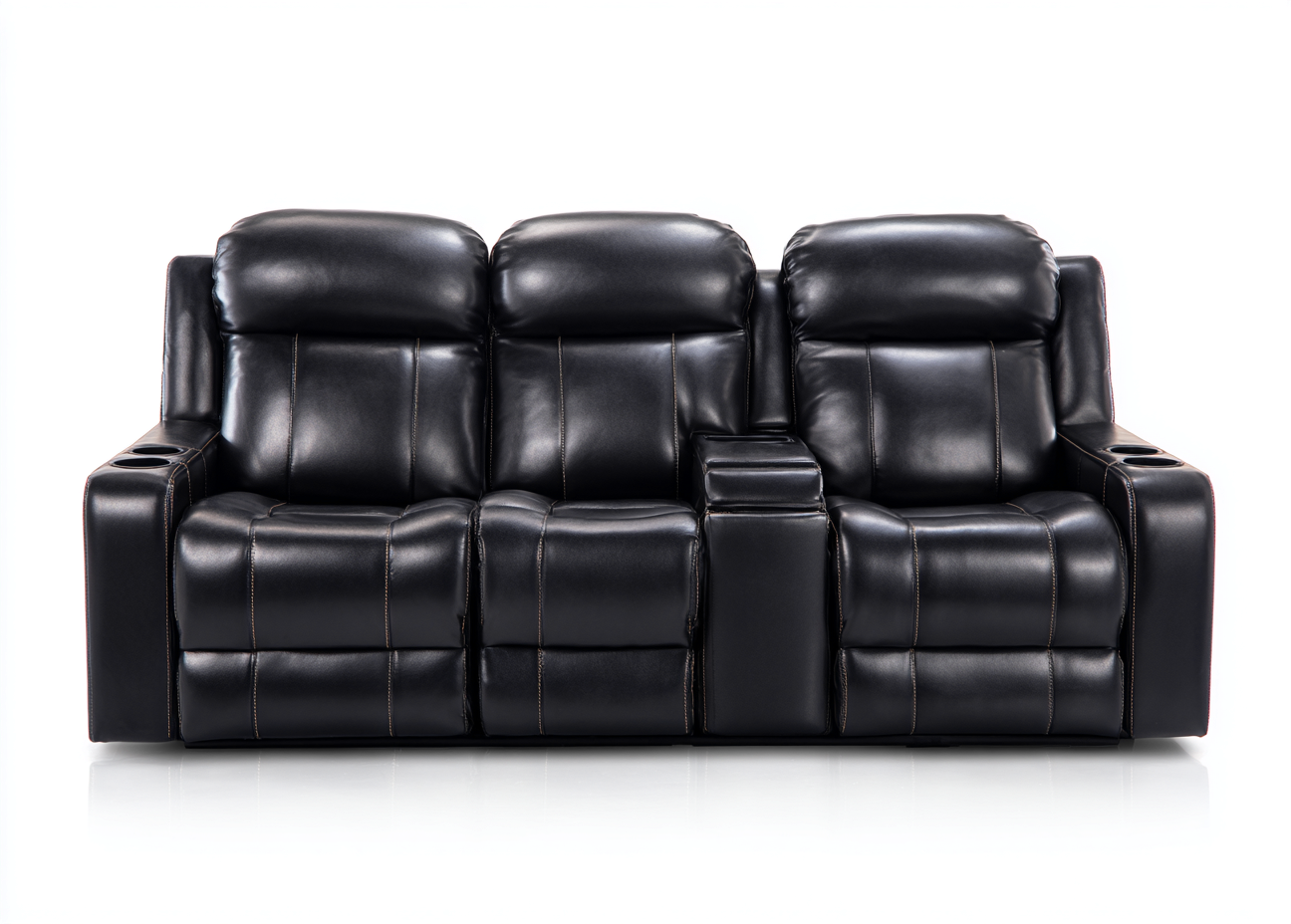 3-Sitzer Sofa Kunstleder 210x95x105cm - schwarz - für Wohnzimmer - mit Mittelkonsole