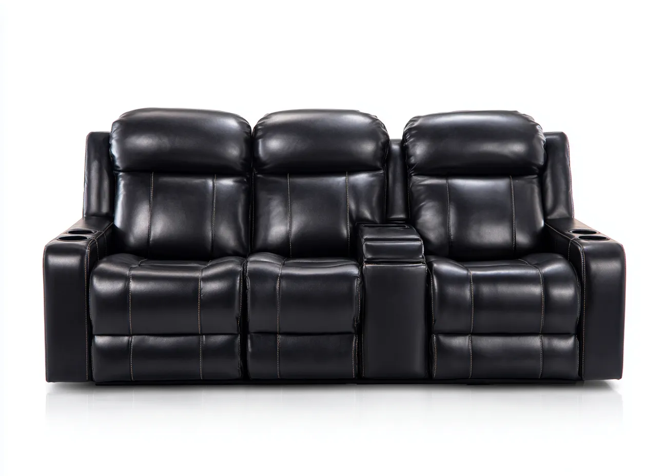 3-Sitzer Sofa Kunstleder 210x95x105cm - schwarz - für Wohnzimmer - mit Mittelkonsole