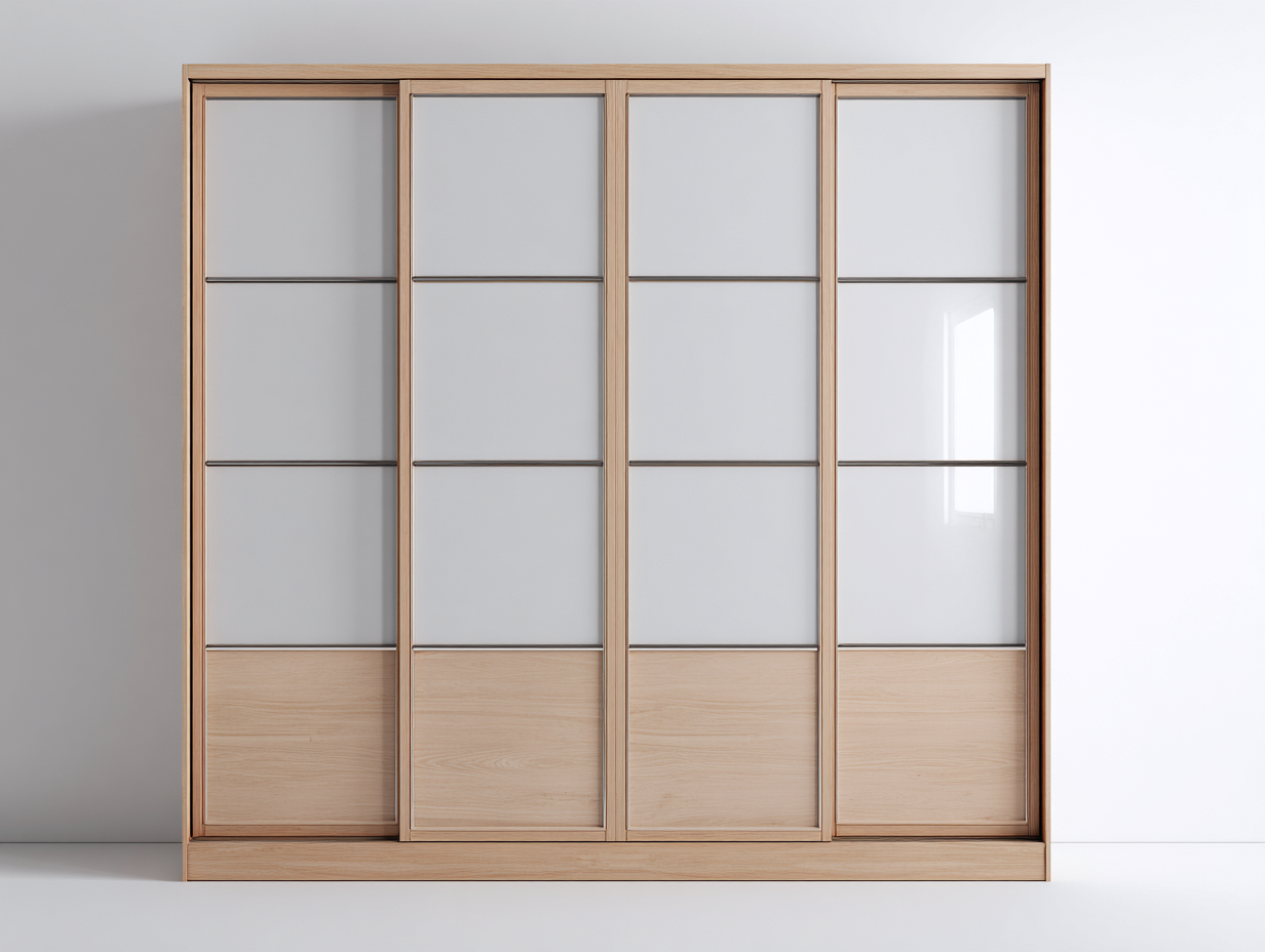 Schiebetürenschrank Holz Glas 240x60x220 cm - helles Holz/transparent - Schlafzimmer - Kleiderschrank mit Schiebetüren-Livingota