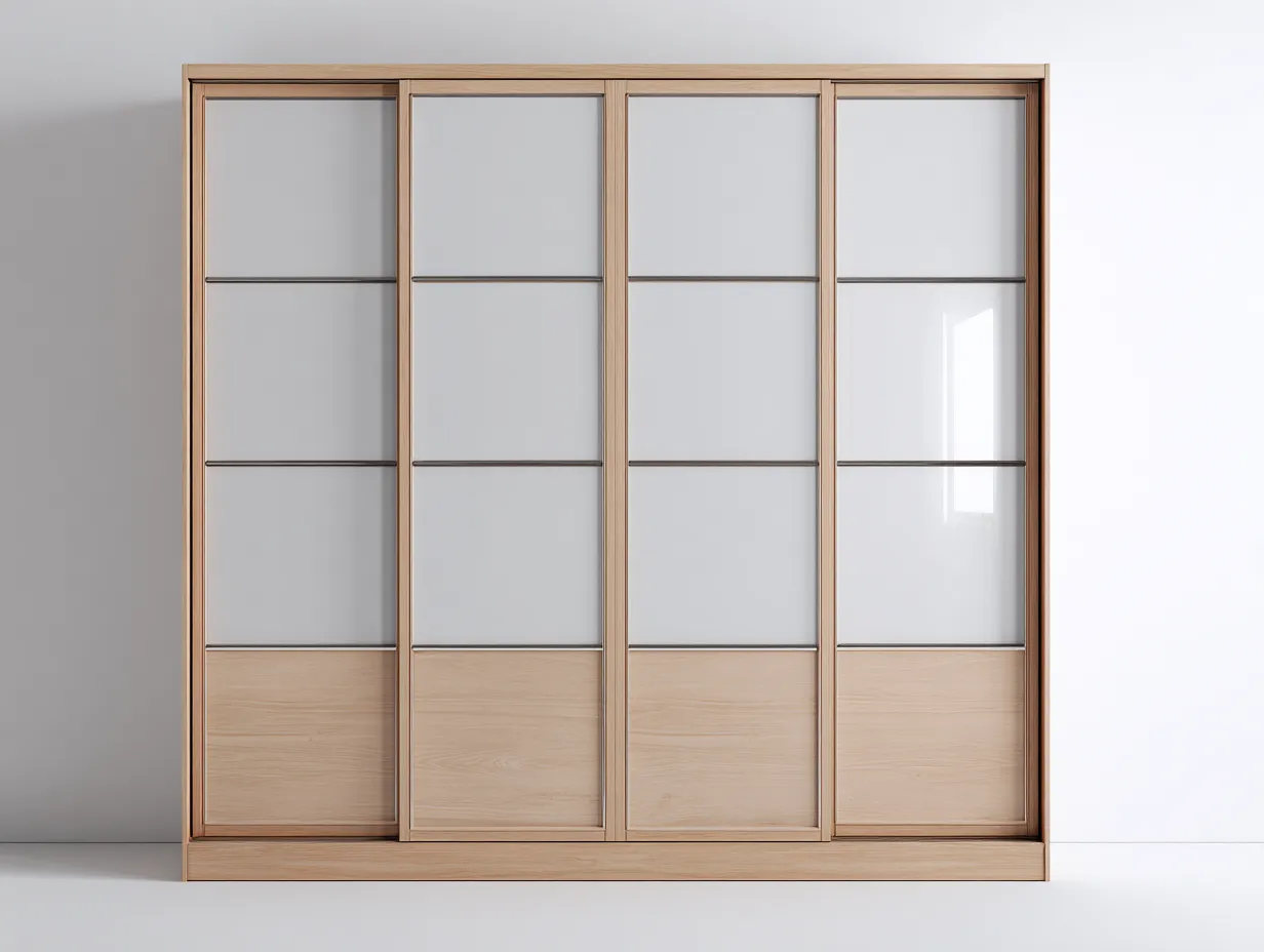 Schiebetürenschrank Holz Glas 240x60x220 cm - helles Holz/transparent - Schlafzimmer - Kleiderschrank mit Schiebetüren-Livingota