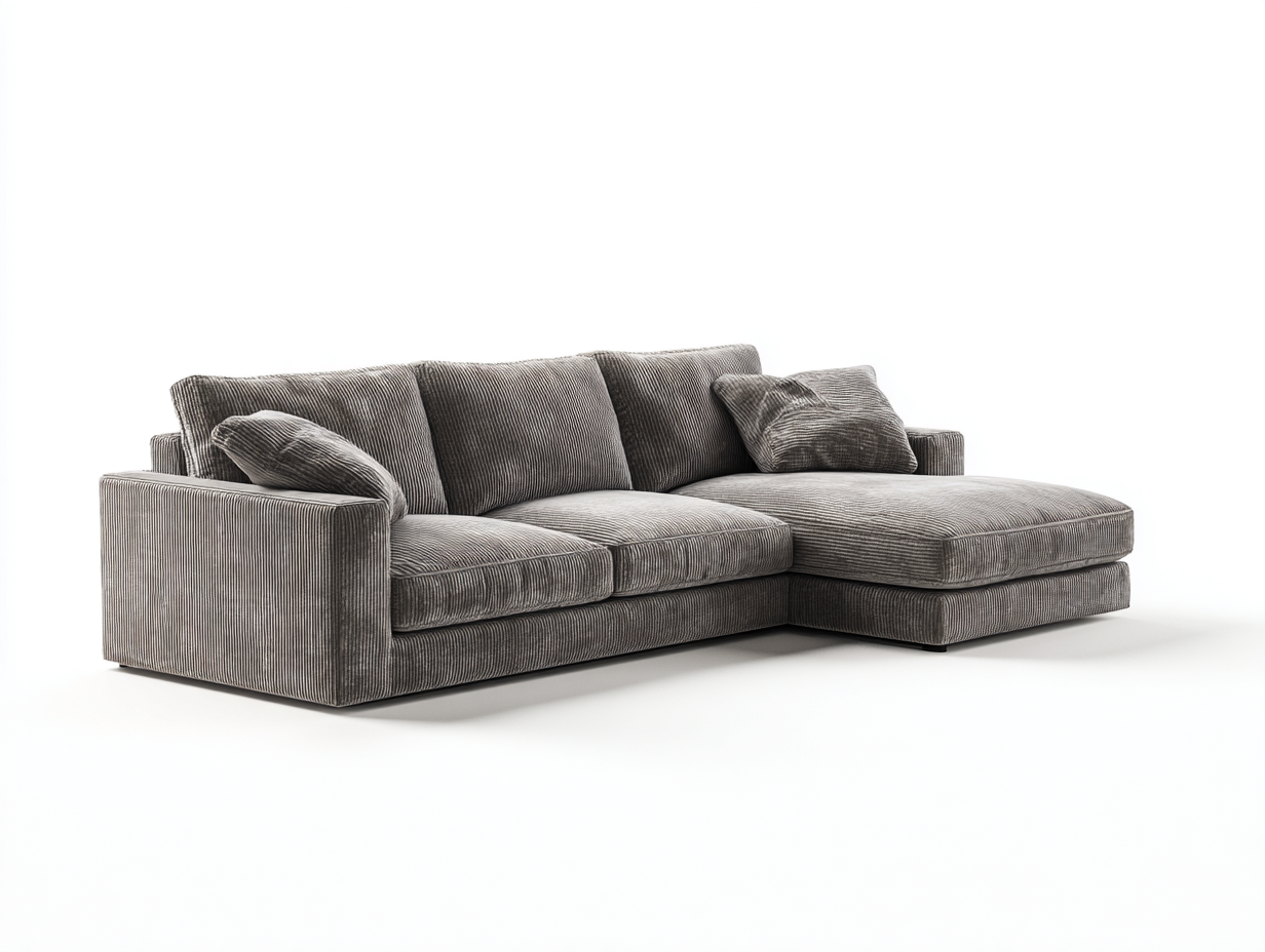Ecksofa Cordstoff 285x170x85cm - grau - für Wohnzimmer - modernes Design mit Chaiselongue
