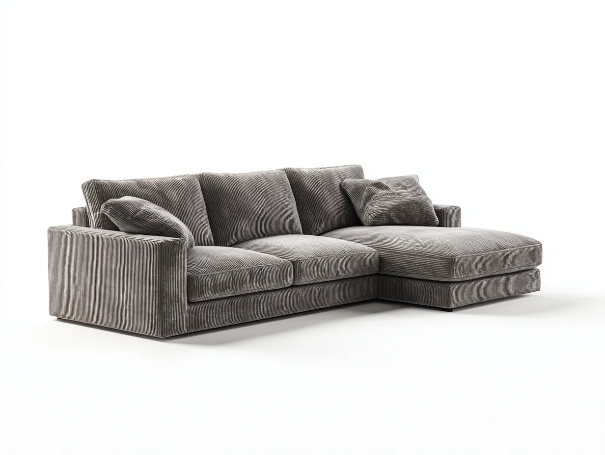 Ecksofa Cordstoff 285x170x85cm - grau - für Wohnzimmer - modernes Design mit Chaiselongue