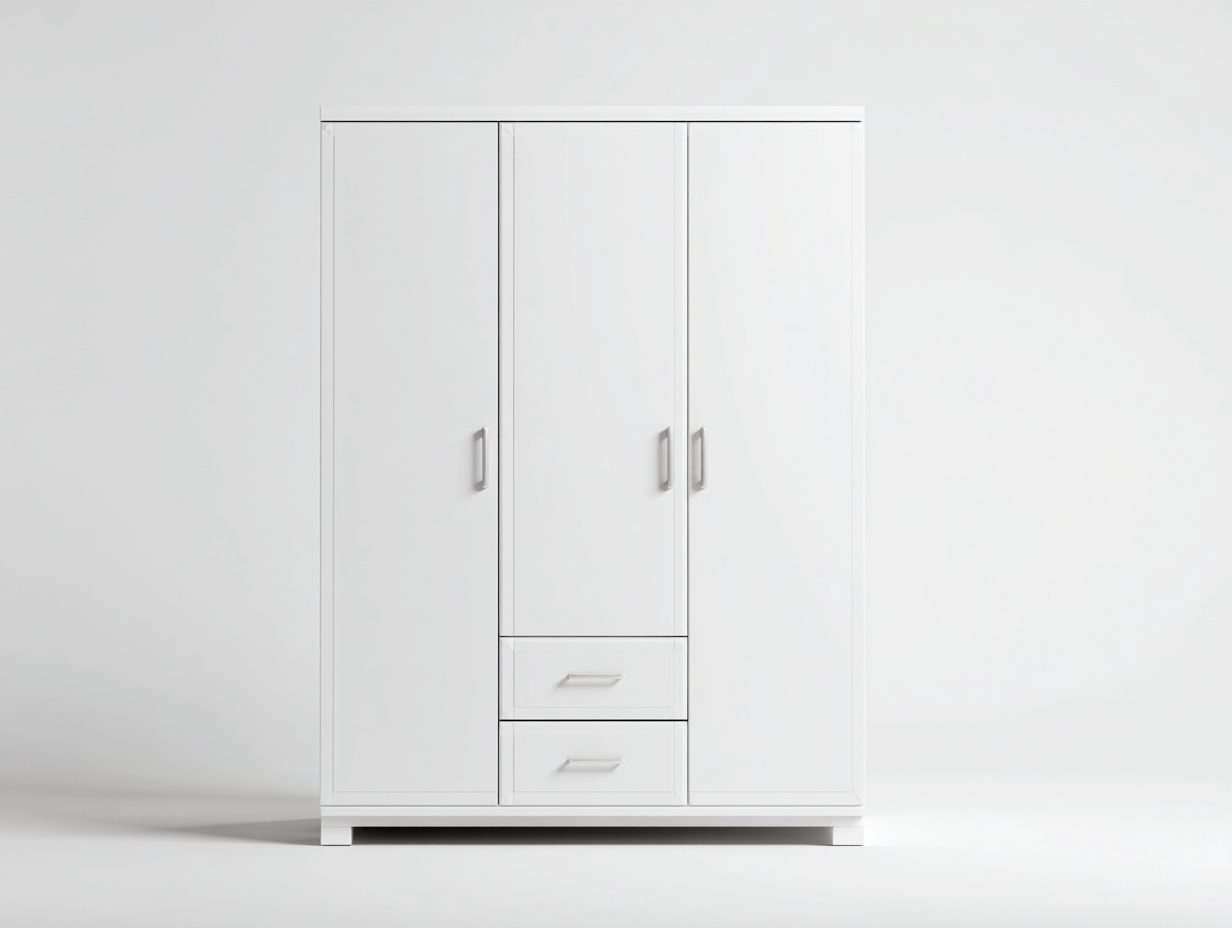 Kleiderschrank Holzwerkstoff 150x60x200cm - Weiß - für Schlafzimmer - modernes Design mit drei Drehtüren und Schubladen-Livingota