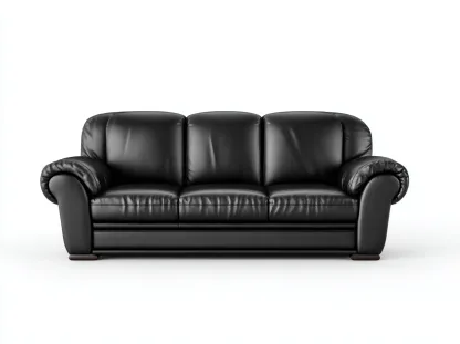 3-Sitzer Sofa Echtleder 210x95x90cm - schwarz - für Wohnzimmer - klassisches Komfortdesign