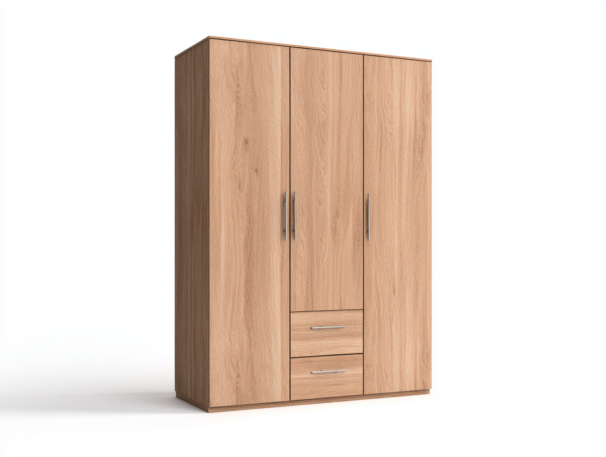 Kleiderschrank Holzwerkstoff 160x60x200cm - Eichefarben/Silberfarben - für Schlafzimmer - modernes Design mit drei Drehtüren und Schubladen-Livingota